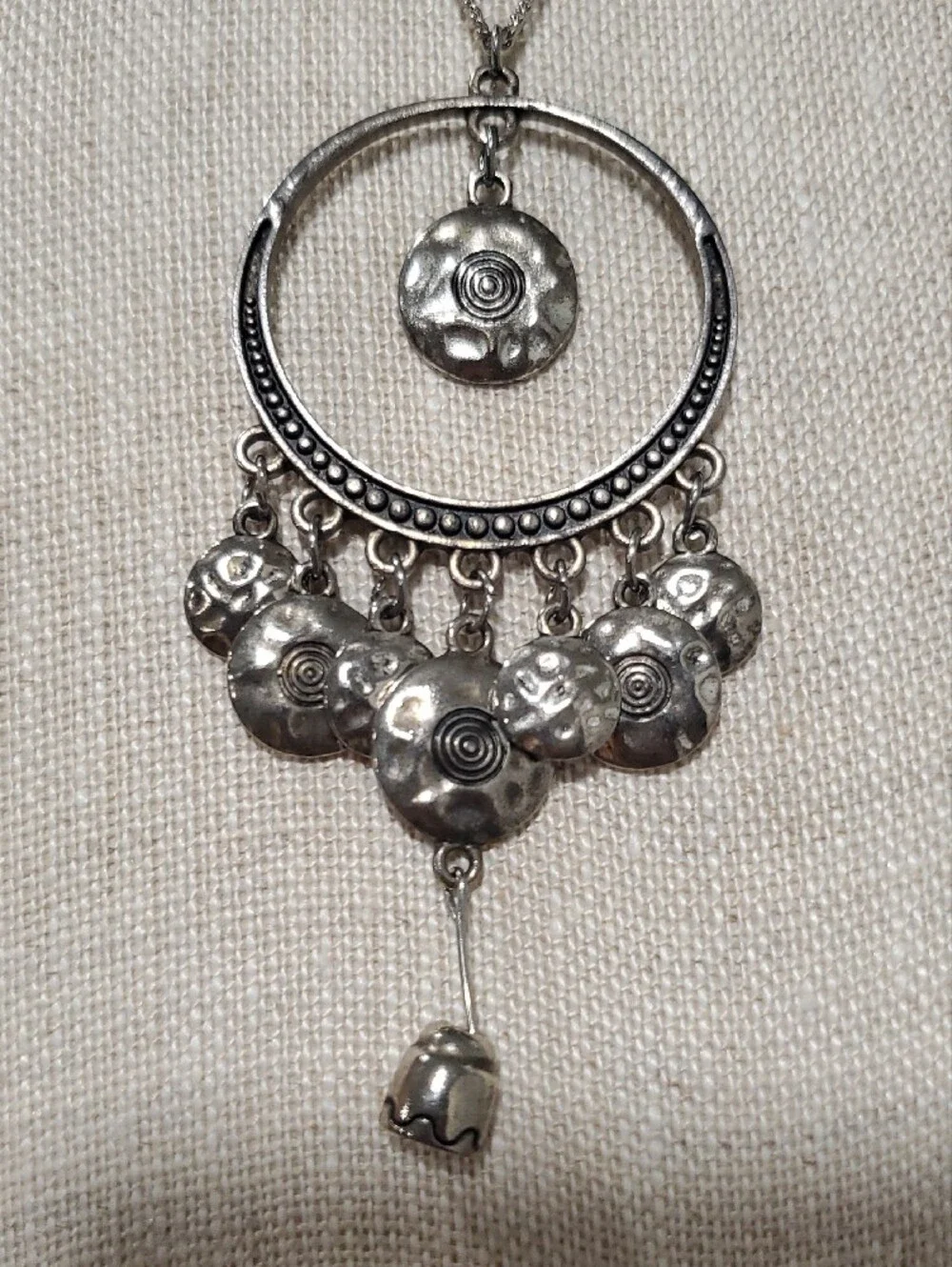 Silver-Tone Bohemian Circle Pendant Necklace - Statement Women’s Jewelry
